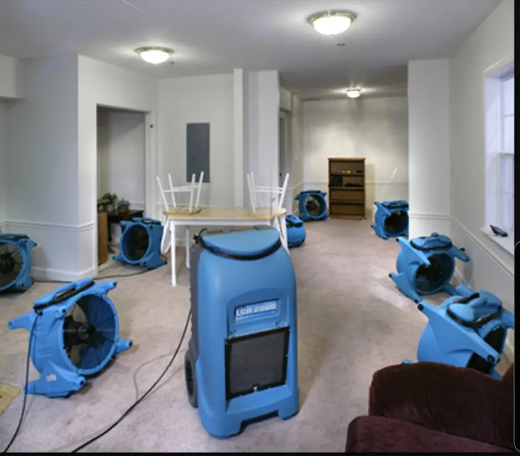 Air movers and dehumidifier setup for Water Extraction & Removal in Gillette